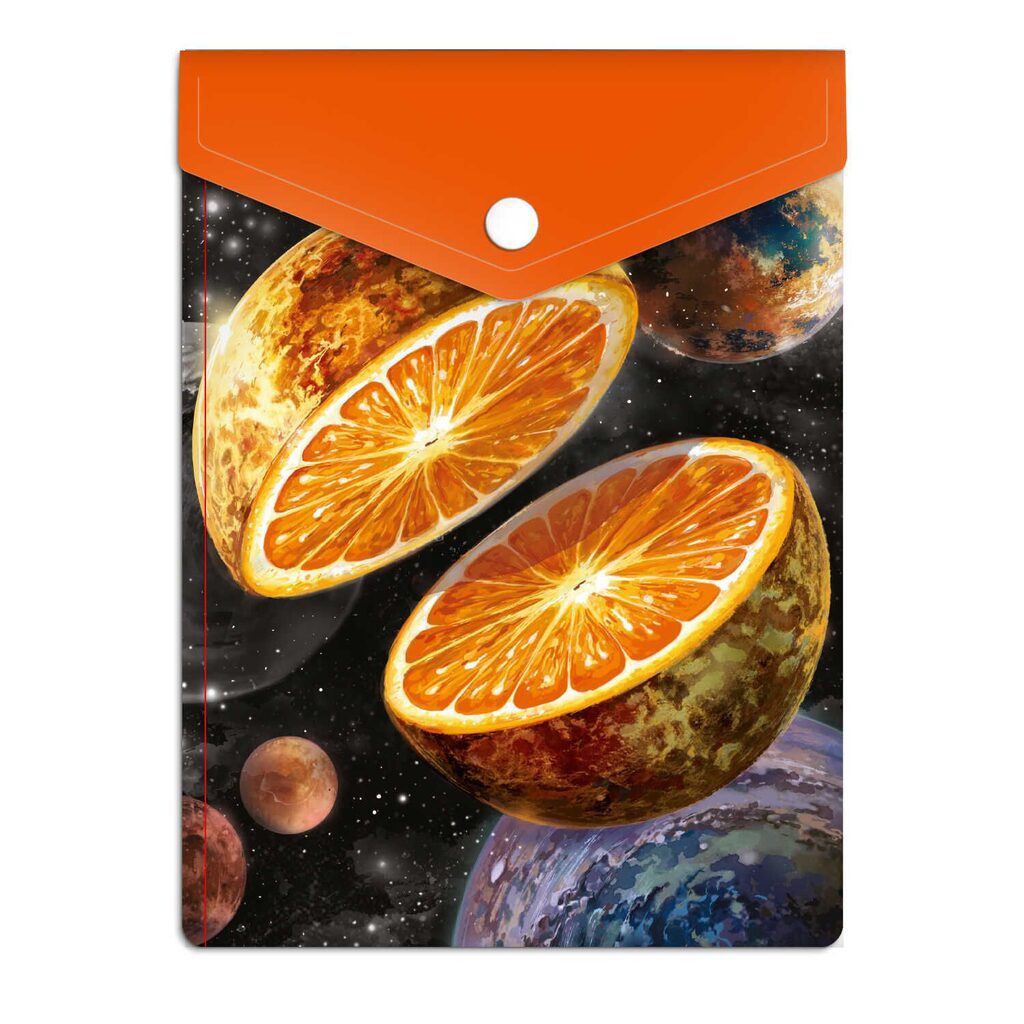 Конверт на кнопке  с рисунком А6 Космический апельсин