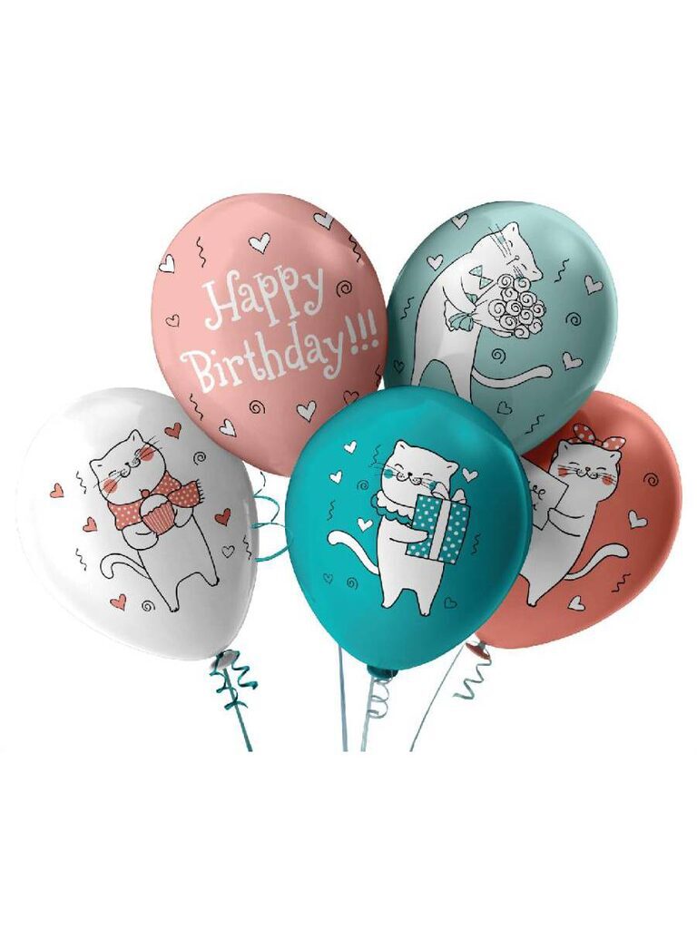 Набор шаров с рисунком 12" Happy Birthday!  5шт/уп