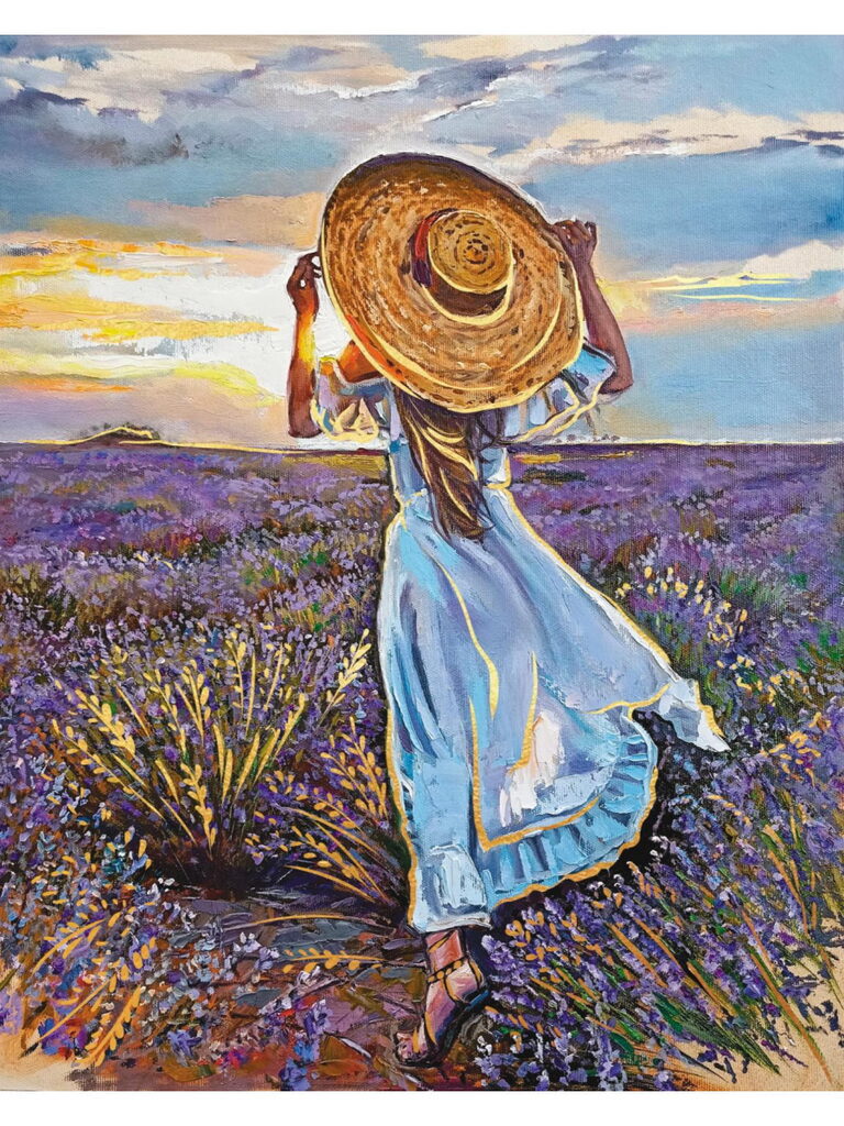 Картина по номерам на холсте с поталью 40*50см "Девушка в лавандовом поле"