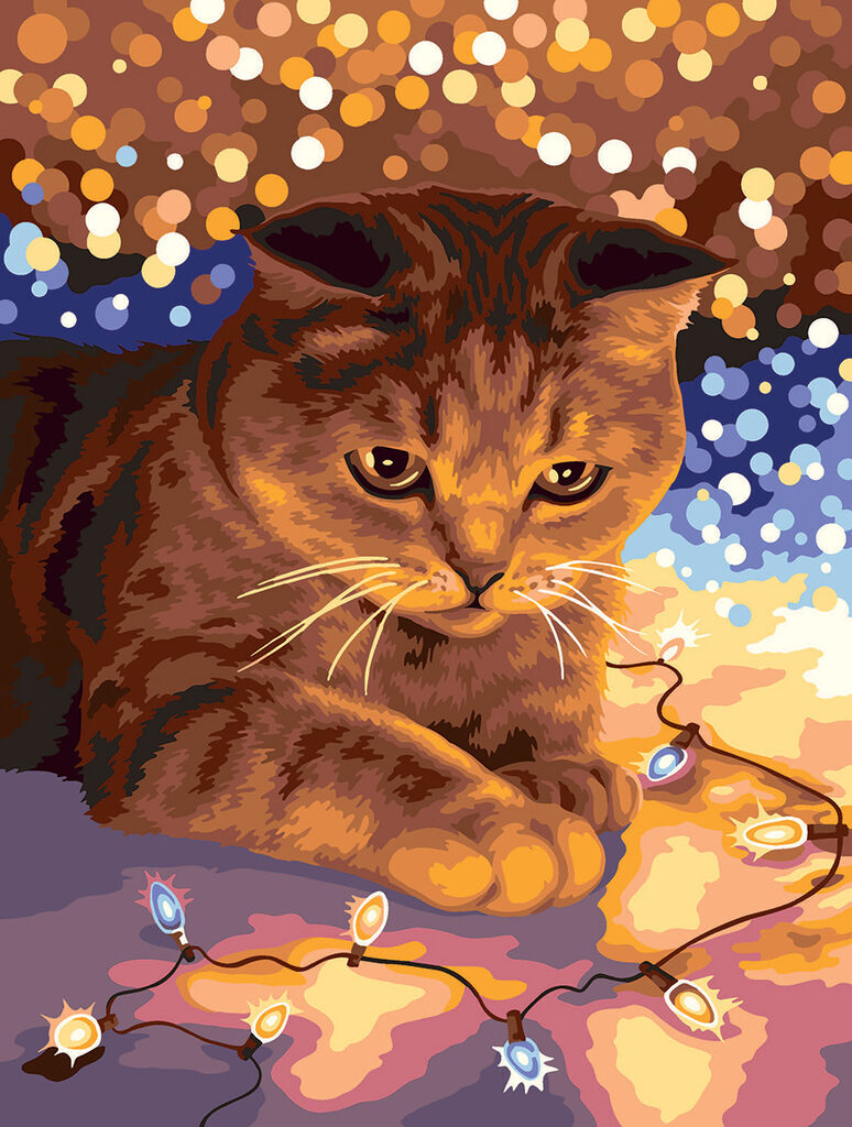 Картина по номерам на холсте со светодиодами 30*40см "Котик с огоньками"