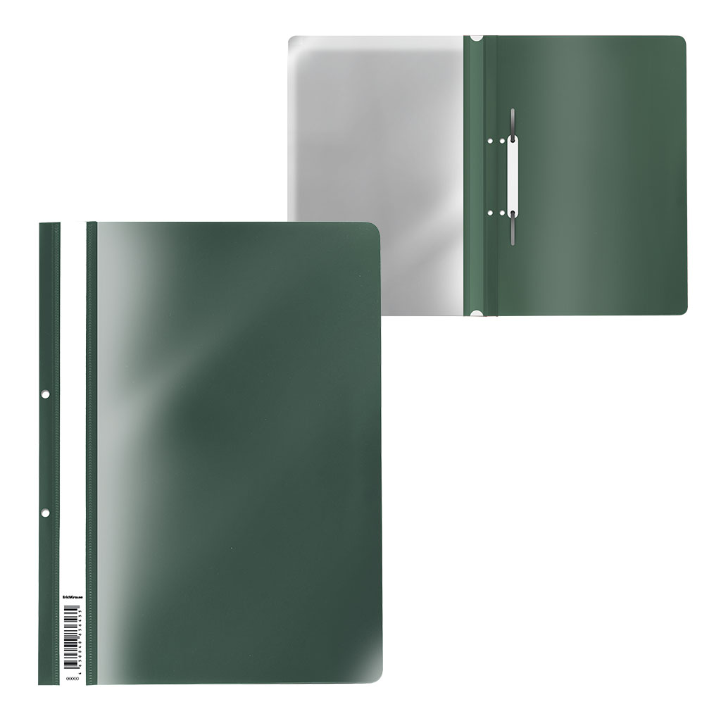 Папка-скоросшиватель с перфорацией пластиковая ErichKrause Fizzy Classic, A4, зеленый (в пакете по