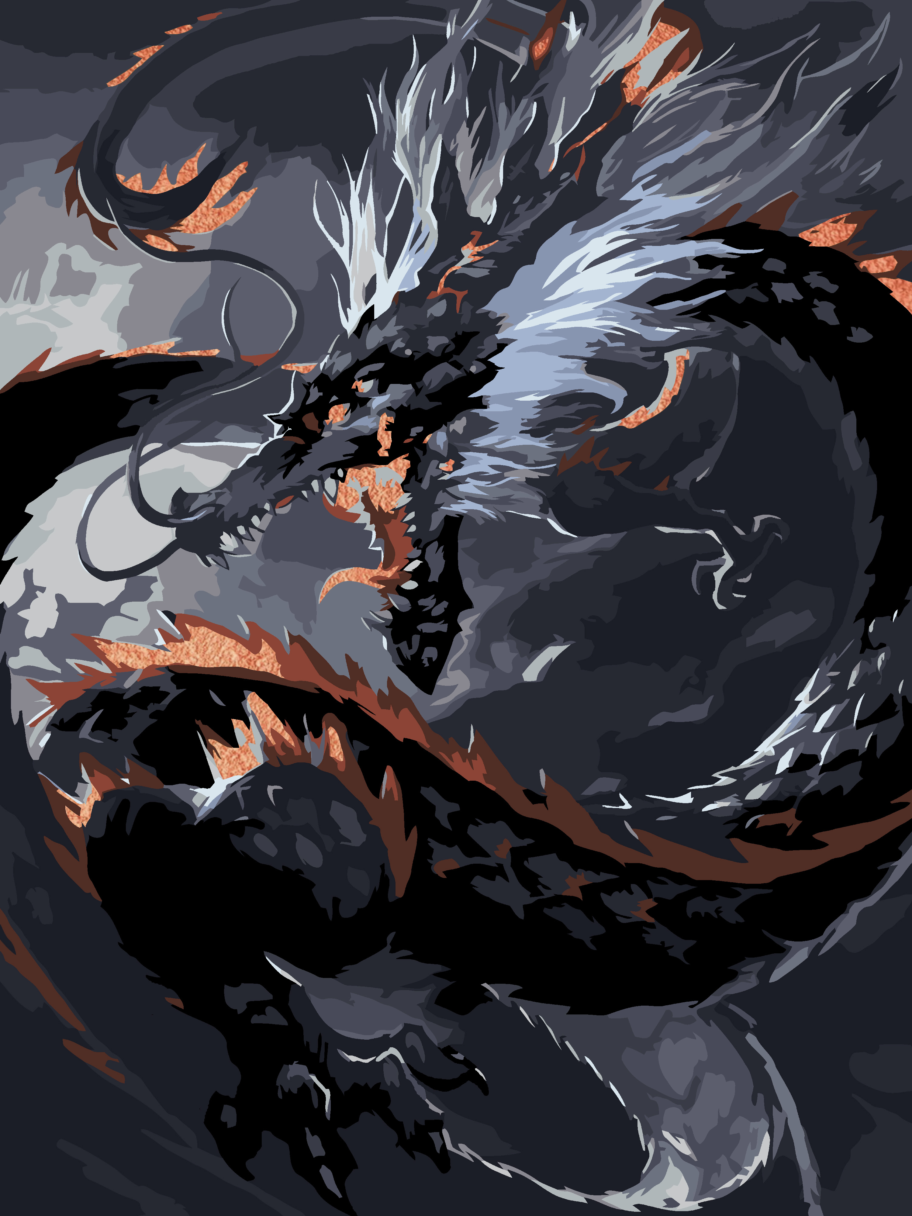 Картина по номерам на холсте с краской металлик 30*40см "Разъярённый дракон"
