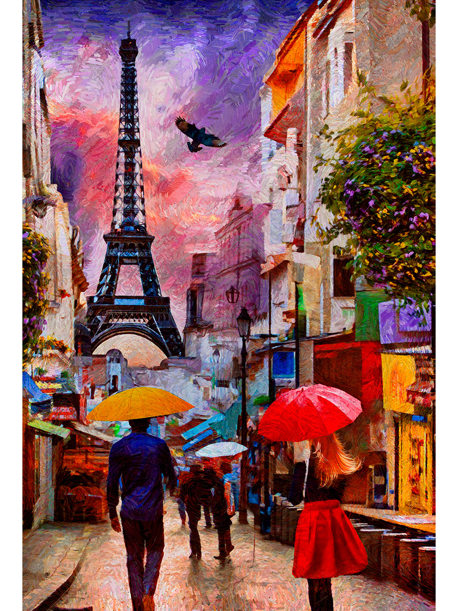 Мозаика алмазная по номерам на холсте 30*40см "Париж после дождя" с подрамником