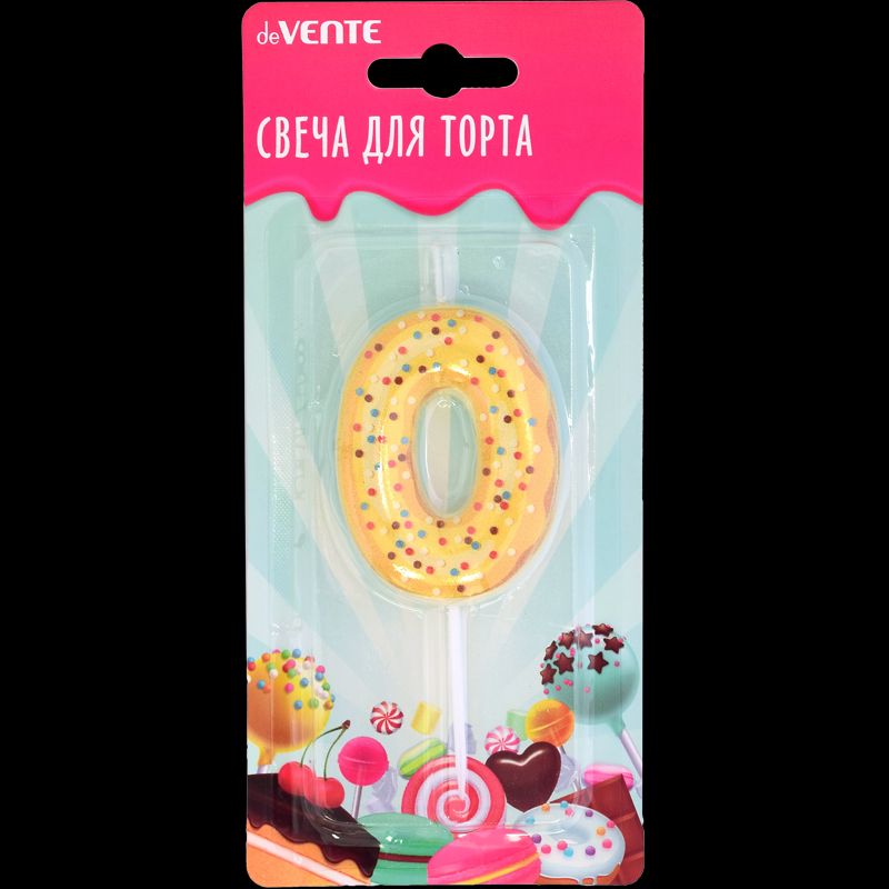 Свеча-цифра "0" Donut  6 см, с 3D декором