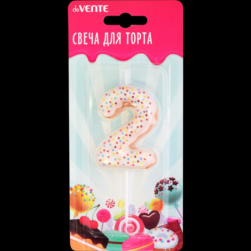 Свеча-цифра "2" Donut  6 см, с 3D декором