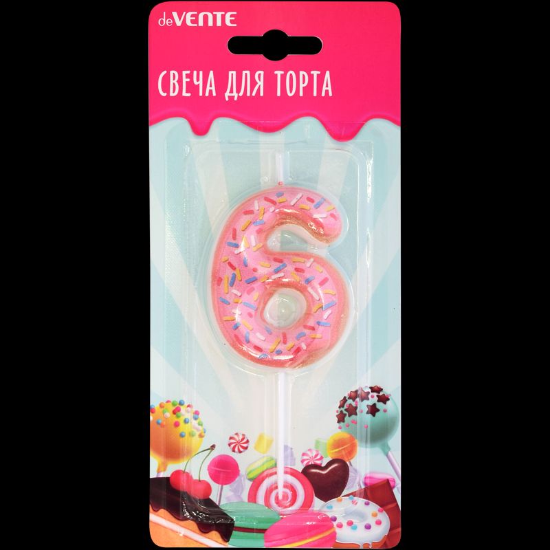 Свеча-цифра "6" Donut  6 см, с 3D декором