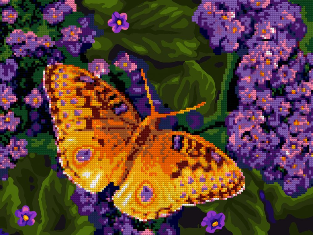 Мозаика алмазная по номерам на холсте (рулон) 30*40см "Фиолетовые цветочки" (частичная выкладка)