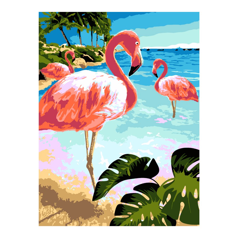 Картина по номерам на холсте 40*50см "Фламинго на пляже"