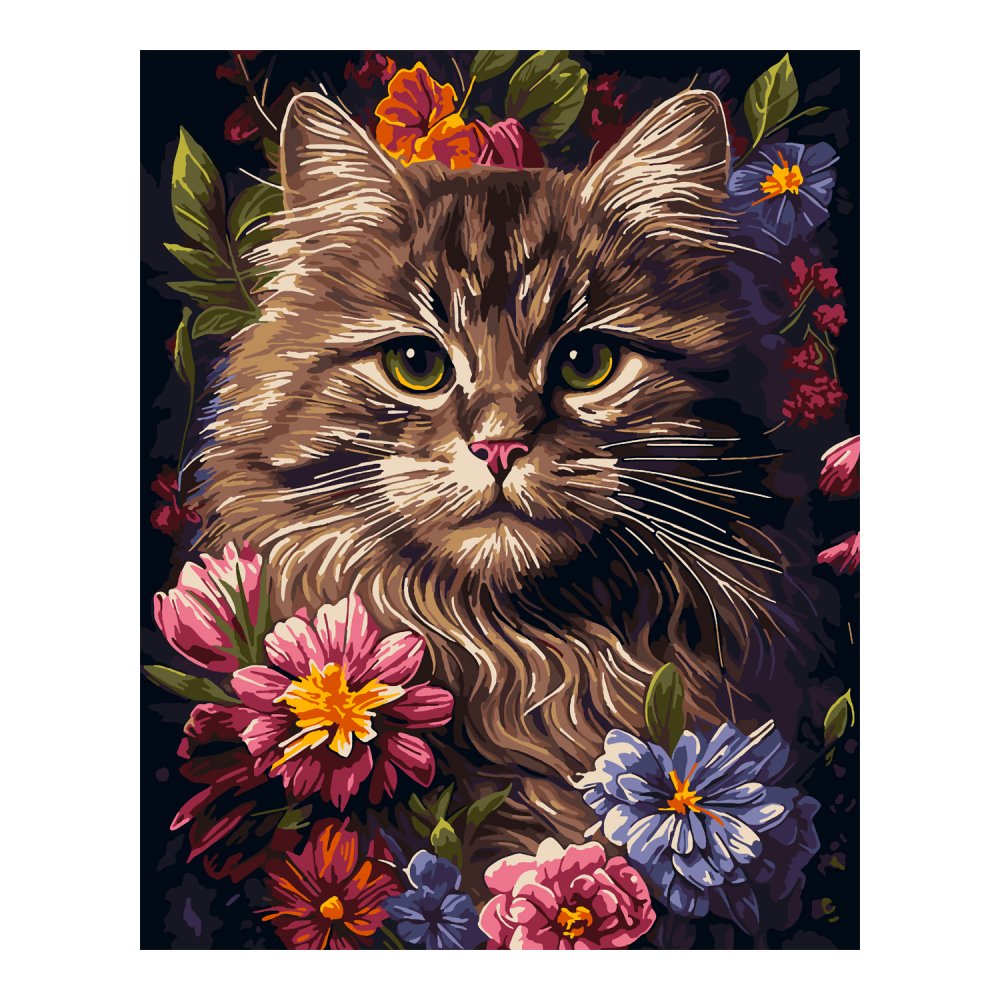 Картина по номерам на холсте 40*50см "Кот в цветах"