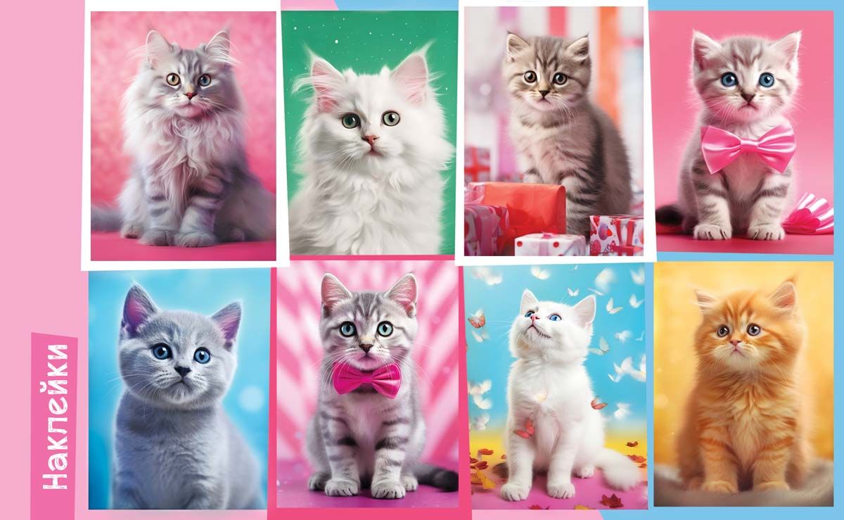 Наклейки детские 16*9см  "Кошки" с блёстками