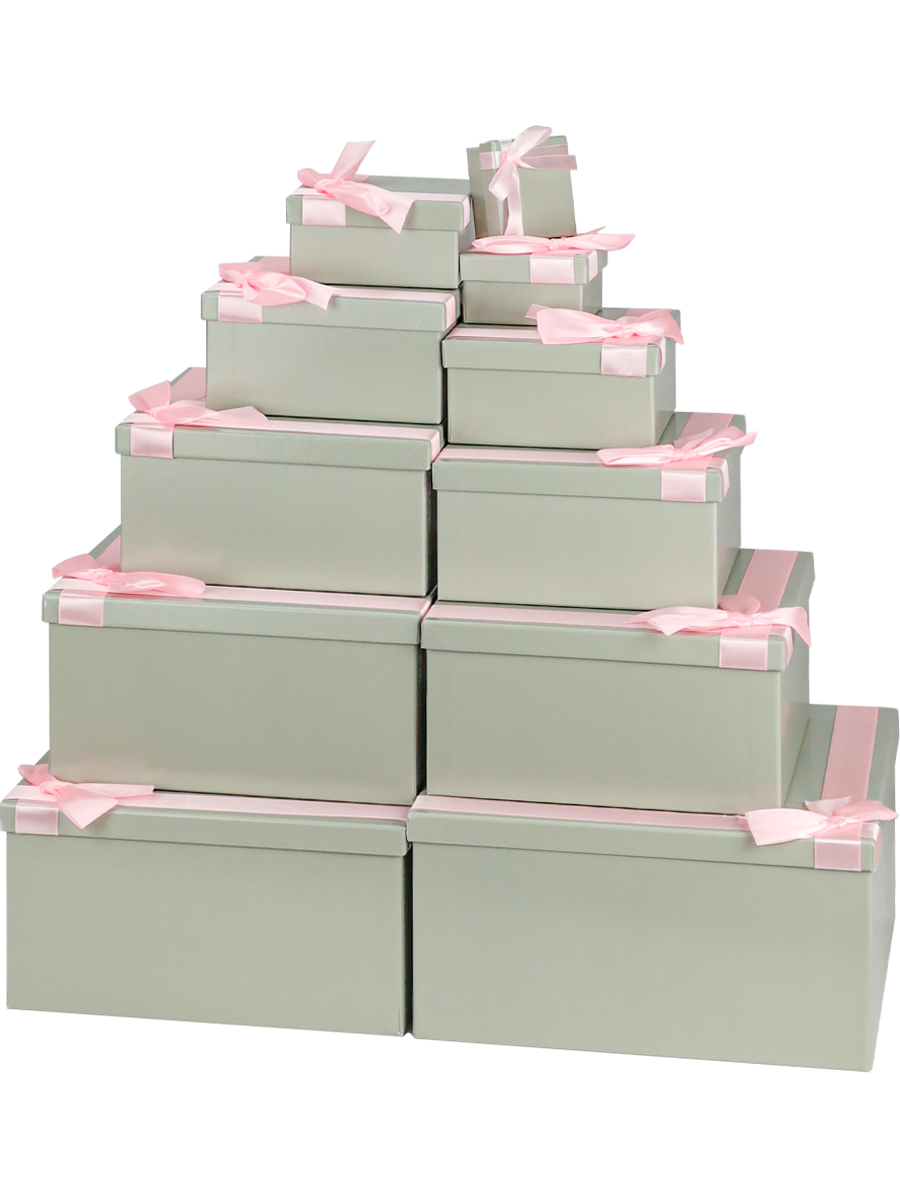 Набор подарочных коробок 11в1 "Однотонные серые с лентой"  25,5*25,5*13 - 5,5*5,5*2,5 см
