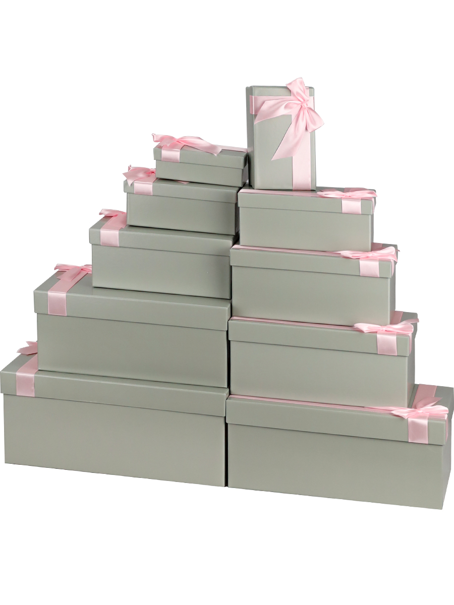 Набор подарочных коробок 10в1 "Однотонные серые с лентой " 30,5*20*13-12*6,5*4см