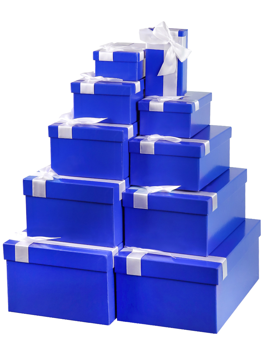 Набор подарочных коробок 10в1 "Однотонные синие с лентой" 30,5*20*13-12*6,5*4см
