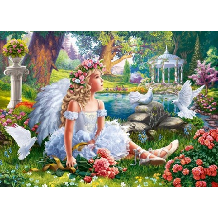 Мозаика алмазная по номерам на холсте 40*50см "Ангелочек в летнем саду" (частичное заполнение)