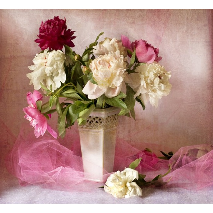 Картина по номерам на холсте 30*40см "Нежный букет в вазе с цветочками"