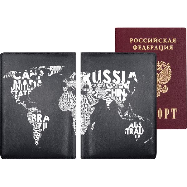 Обложка для паспорта из к/з " Карта мира"  5 отд.д/визиток