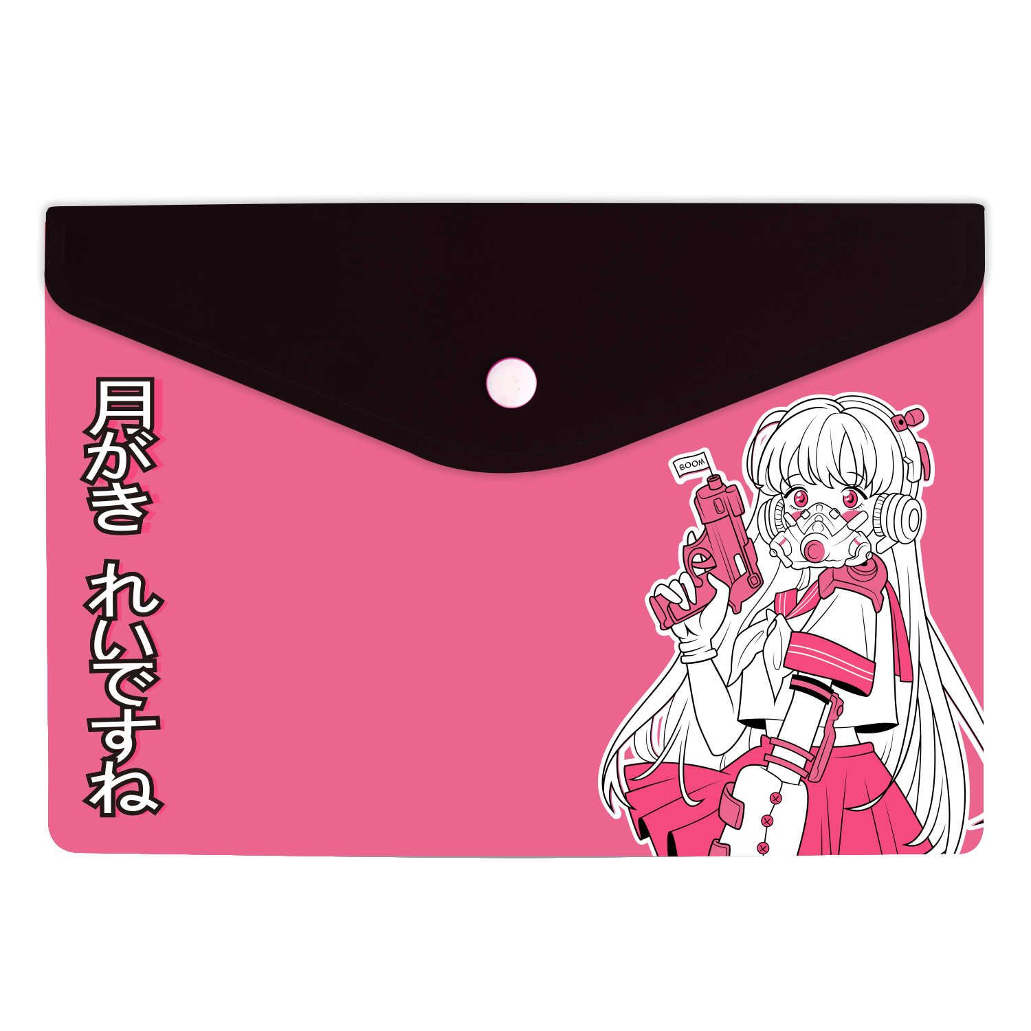Конверт на кнопке  с рисунком А5 Розовая девушка, 24*17см