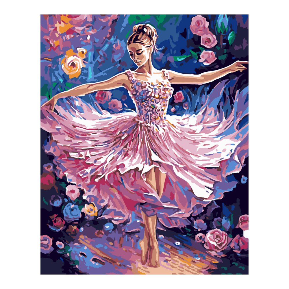 Картина по номерам на картоне 40*50см "Балерина и роза"