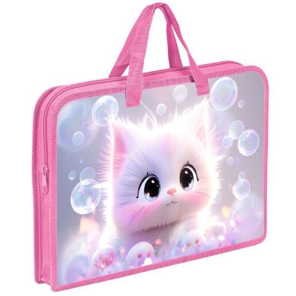 Папка А4 (340*245*40) с ручками, молния, пластик "Котик аниме"