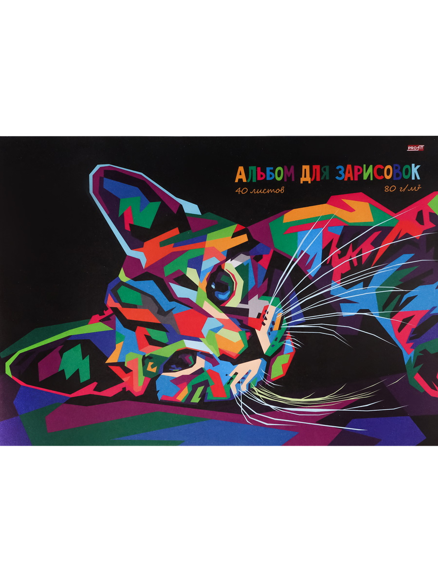 Альбом А4 40л скоба "Разноцветный котик" пл. 80 г/м