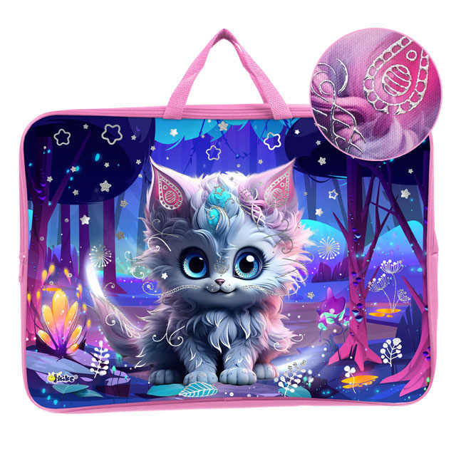 Папка А3 (475*345*80) с ручками, молния, ткань "Кошечка фэнтези"