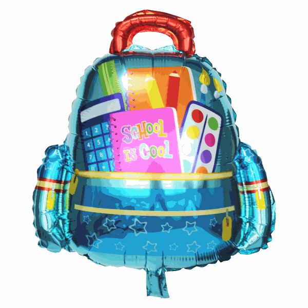 Шар фольга с рисунком 25" "Школьный рюкзак" голубой 64 см