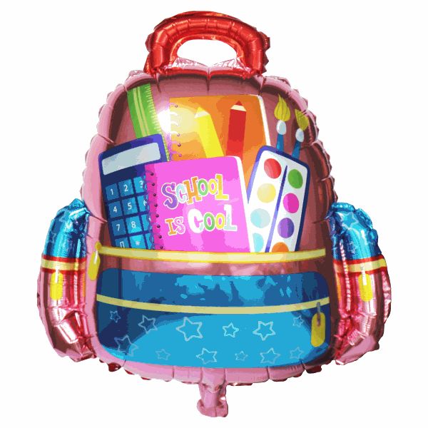Шар фольга с рисунком 25" "Школьный рюкзак" розовый 64 см