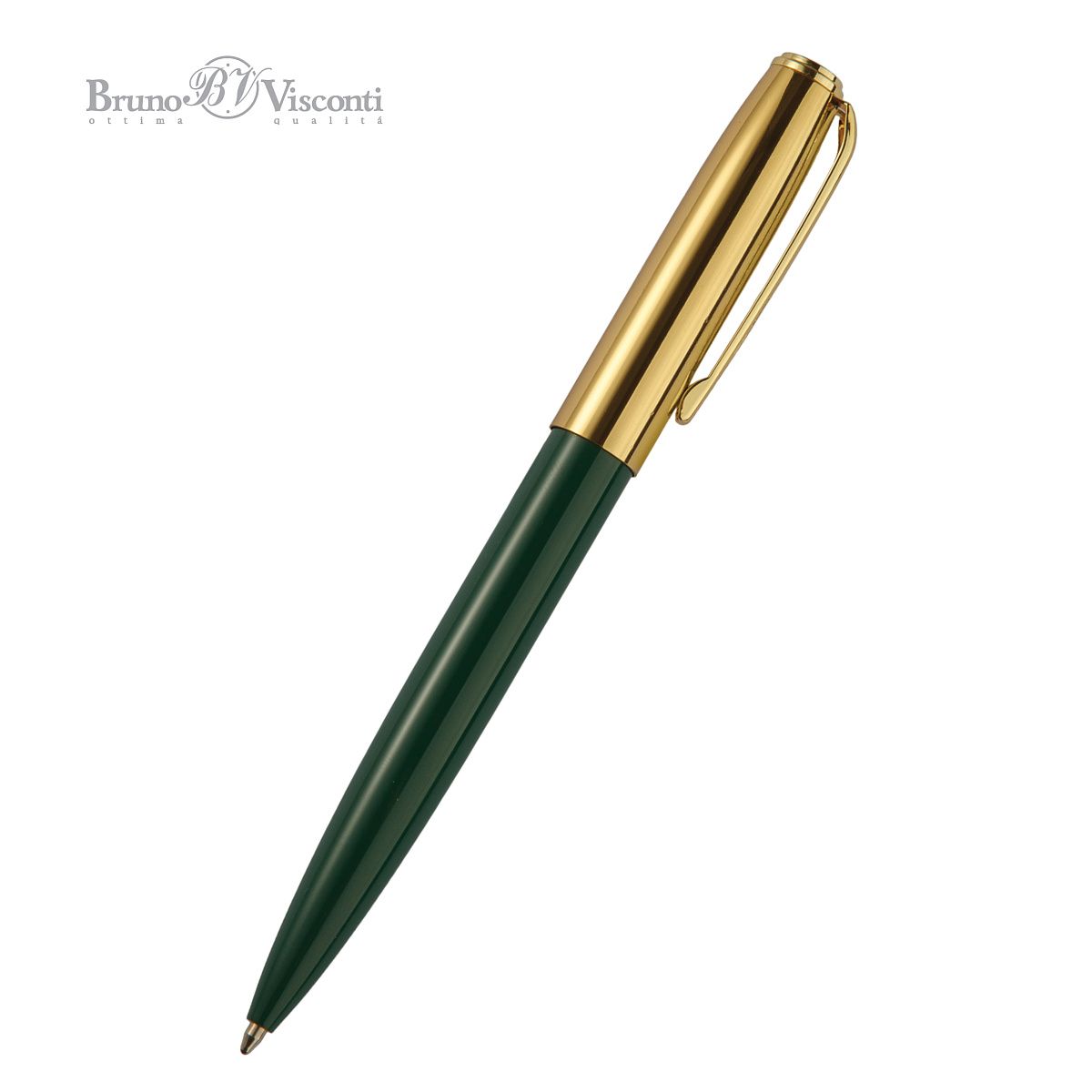 Ручка в футляре автомат. "Napoli. Зеленая/золотая" шарик., 1,0мм, металл., синие чернила