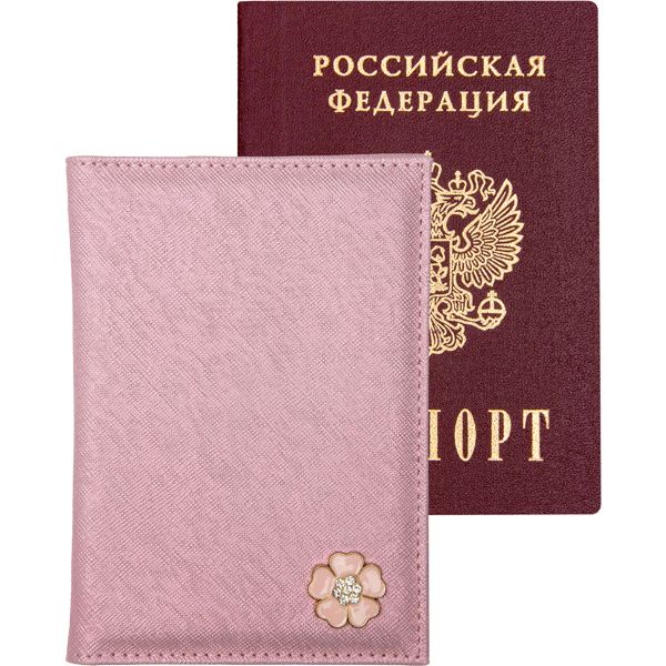 Обложка для паспорта из к/з " Cherry Blossom"  , поролон, брошь, 1отд.д/визиток