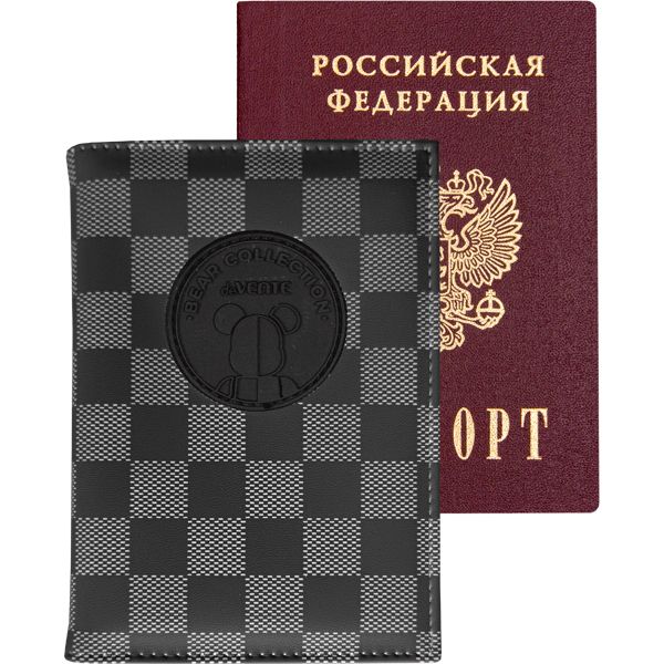Обложка для паспорта из к/з " Bear Collection", поролон, шелкография, 1отд.д/визиток, черная