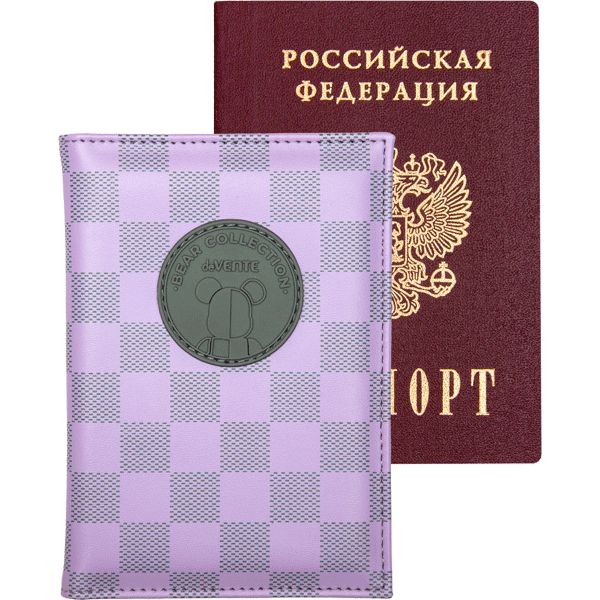 Обложка для паспорта из к/з " Bear Collection", поролон, шелкография, 1отд.д/визиток, сиреневая
