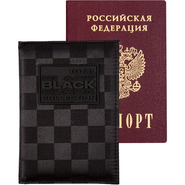 Обложка для паспорта из к/з " TOTAL BLACK ", поролон, объемная аппл., 1отд.д/визиток