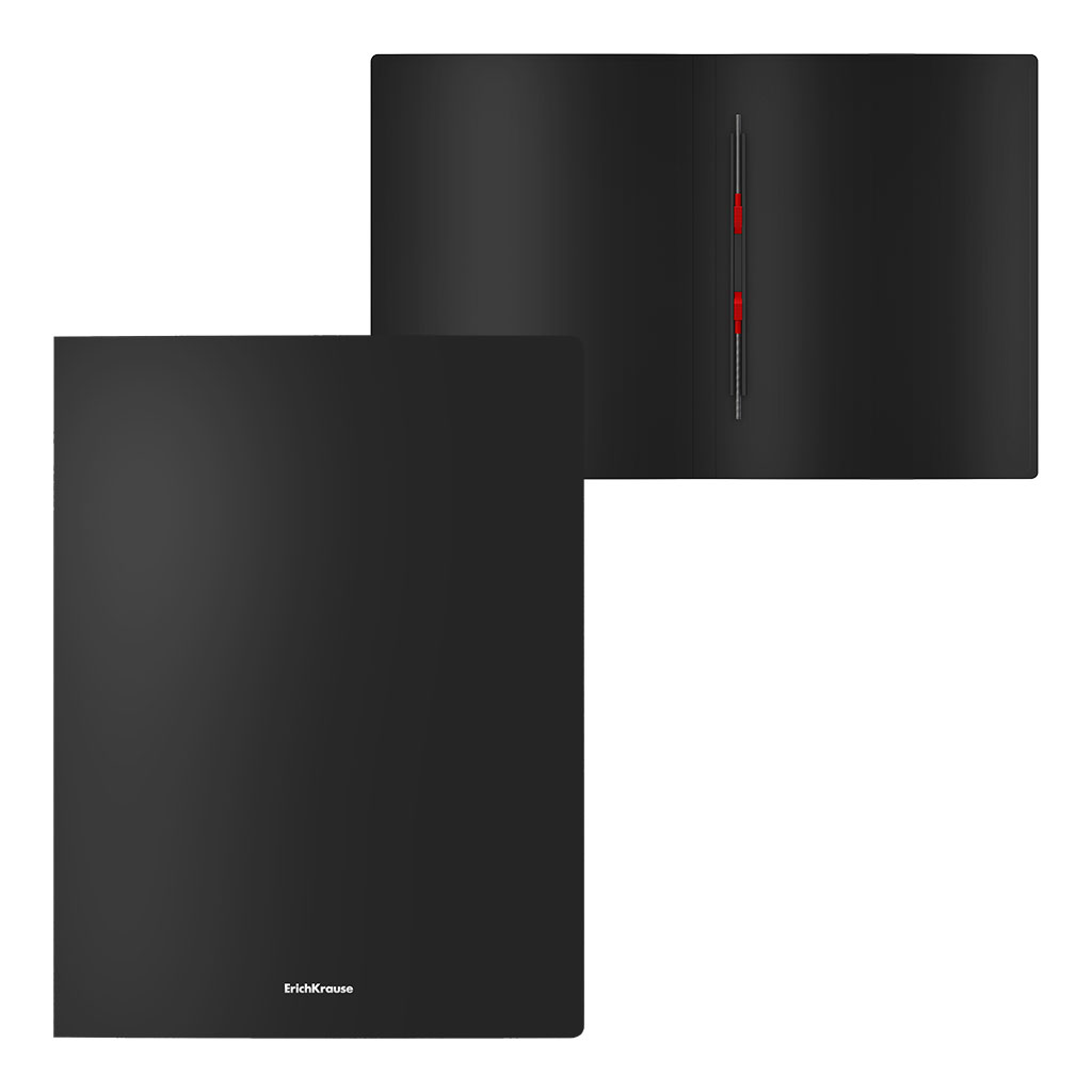 Папка-скоросшиватель пластиковая с пружинным механизмом ErichKrause текстура Песок Классика, A4, черный (в пакете по 4 шт.)