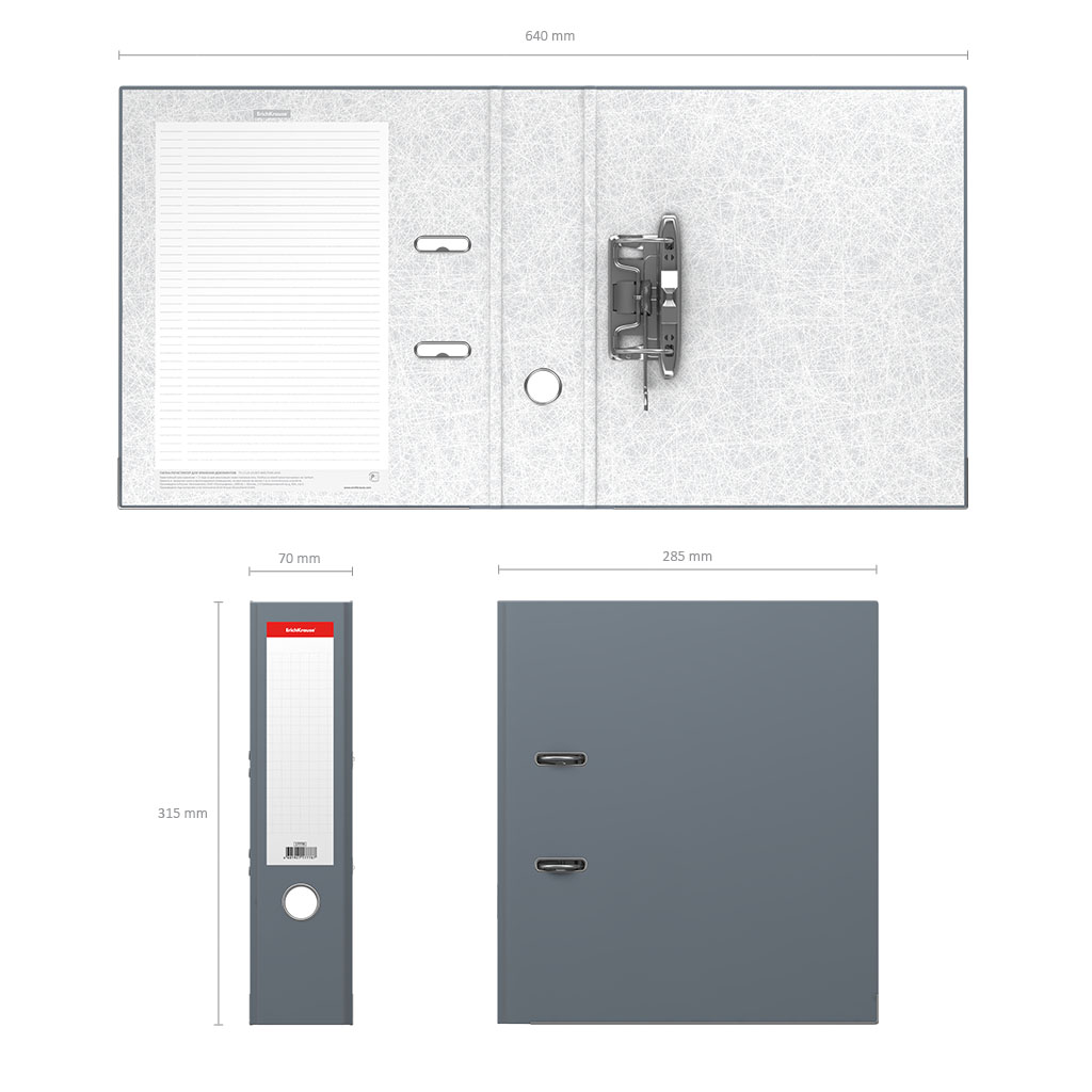 Папка–регистратор с арочным механизмом ErichKrause, Colors, А4, 70 мм, серый