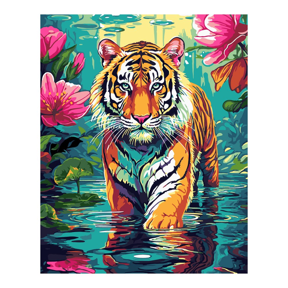 Картина по номерам на картоне 40*50см "Тигр в тропиках"