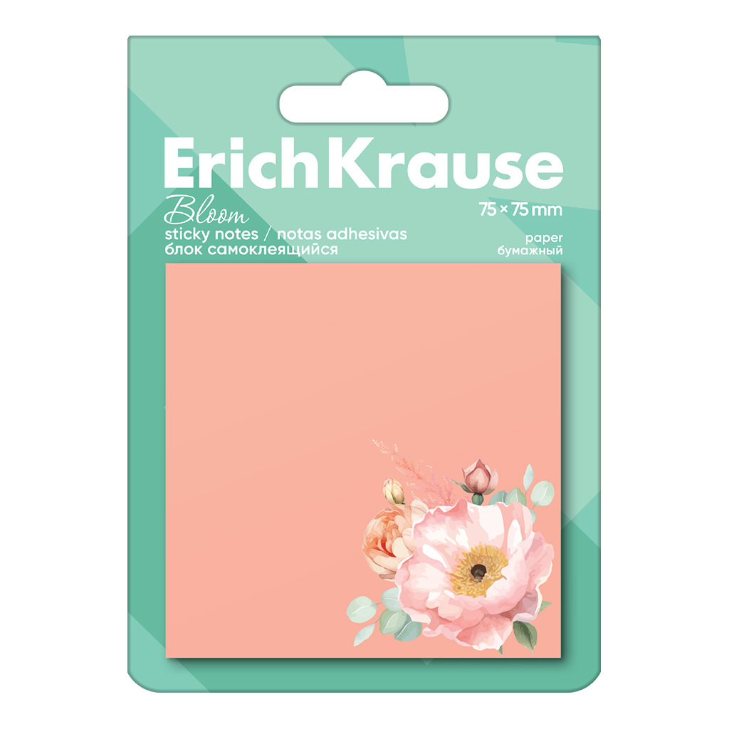 Блок самоклеящийся бумажный ErichKrause Pastel Bloom, 75х75 мм, 50 листов