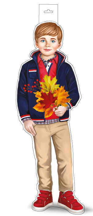 Плакат фигурный 30*40см "Мальчик с букетом из осенних листьев"