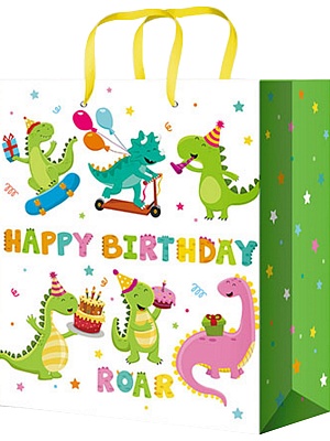 Пакет подар. бумажн. 26*32*8 см 128гр/м2  Динозаврики