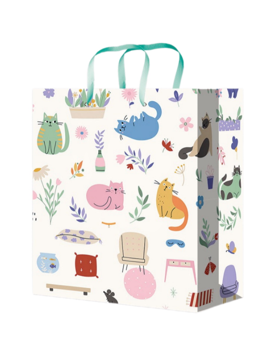 Пакет подар. бумажн. 11*14*6 см 128гр/м2  Кошачий уют