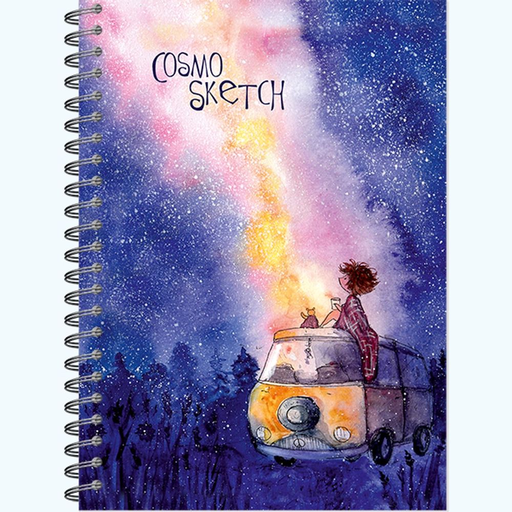 Скетчбук А5  60л., гребень, 100гр/м2 "Cosmosketch" жестк. лам. обложка