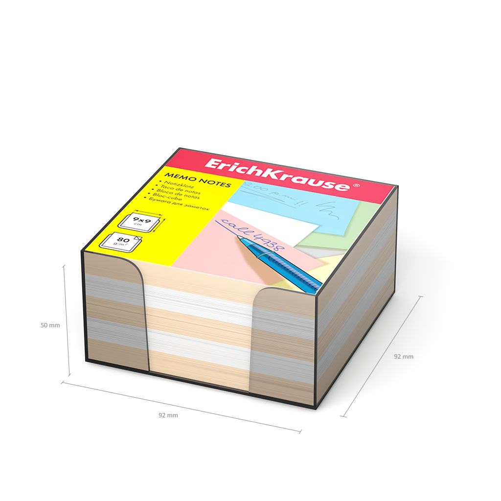 Бумага для заметок ErichKrause, 90x90x50 мм, 2 цвета: белый, персиковый, в пластиковой подставке