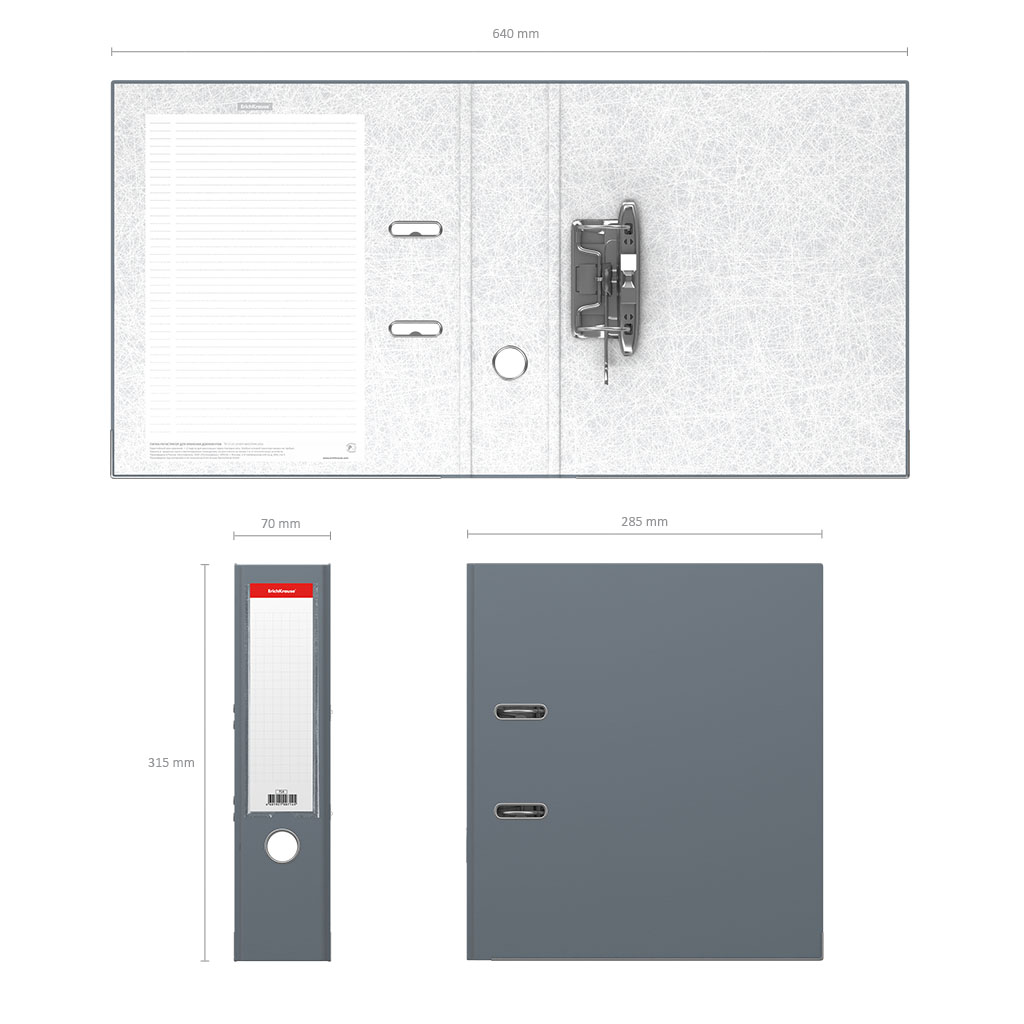 Папка–регистратор с арочным механизмом разборная ErichKrause, Business, А4, 70 мм, серый