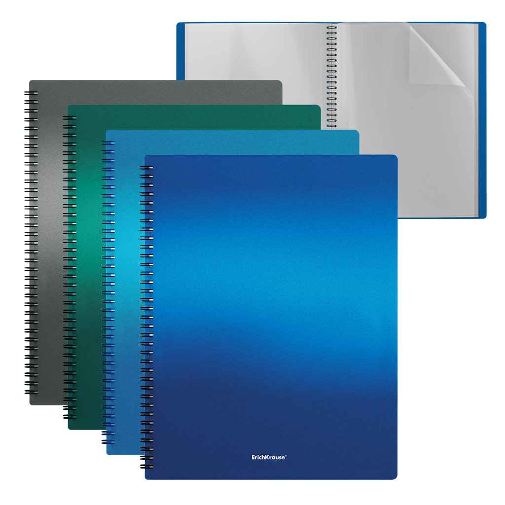 Папка файловая пластиковая на спирали ErichKrause текстура Песок Ледяной металл, c 40 карманами, A4, ассорти (в пакете по 4 шт.)