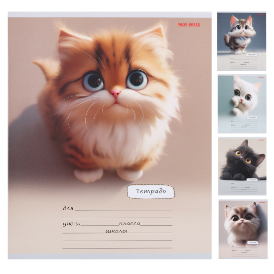 Тетрадь А5 18л лин. Проф-Пресс "Милый взгляд котенка" 5 диз.в спайке, белизна 100%