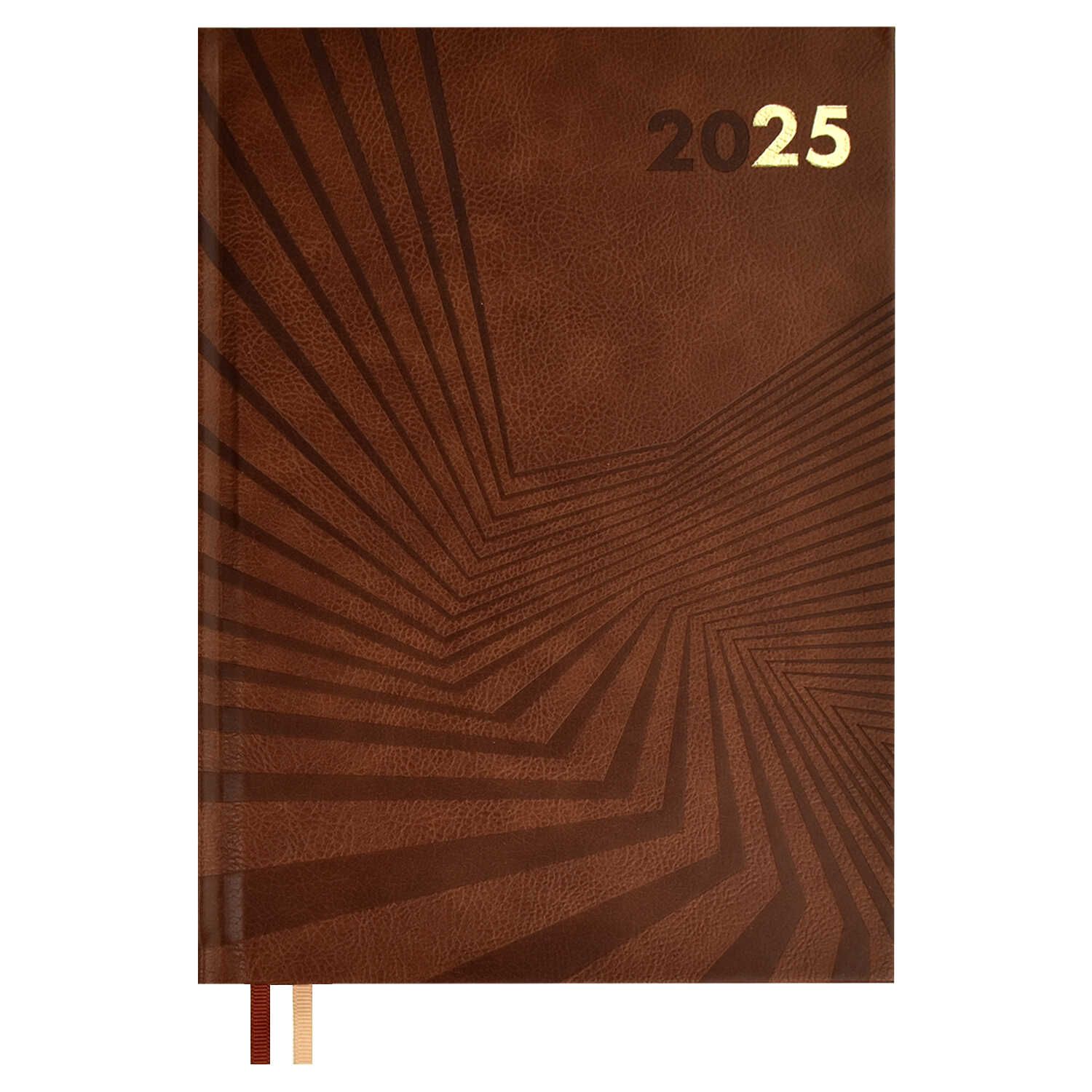 Ежедневник дат. 2025г, А5+ 176л., кож.зам., тв.пер. "Амальфи коричневый" тисн.фольгой, ляссе