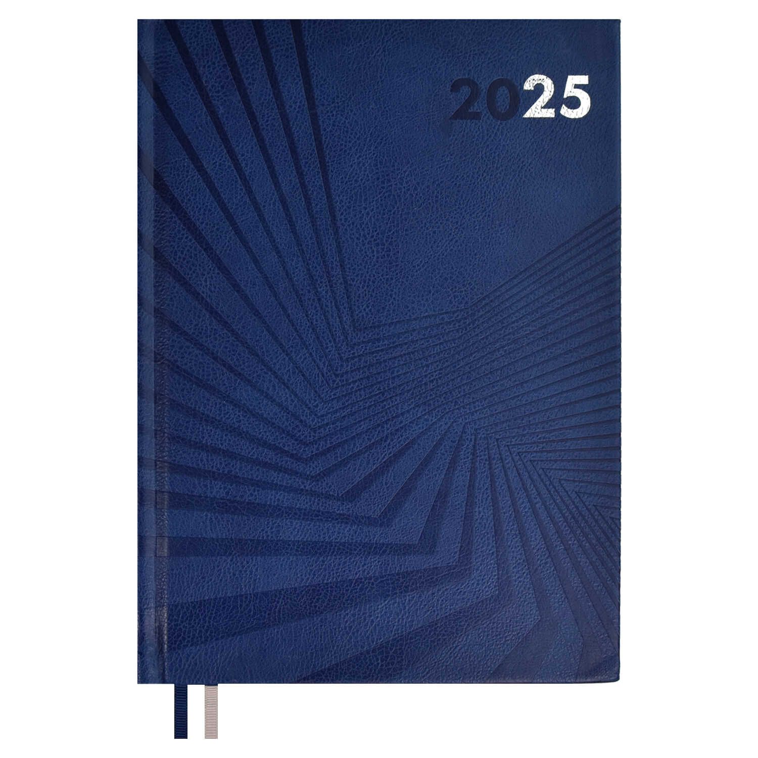 Ежедневник дат. 2025г, А5+ 176л., кож.зам., тв.пер. "Амальфи синий" тисн.фольгой, ляссе