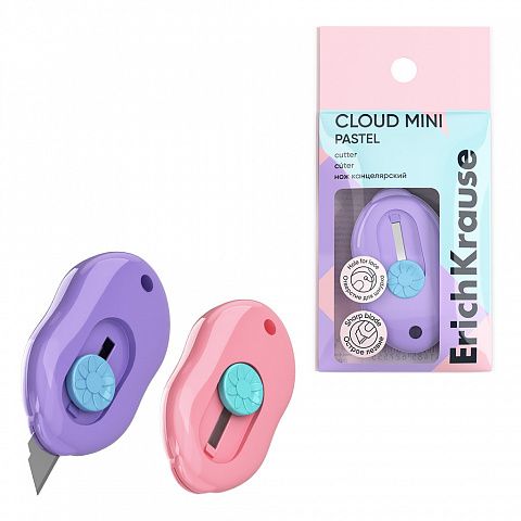 Нож канцелярский ErichKrause Cloud Mini Pastel, ассорти (в пакете по 1 шт.)