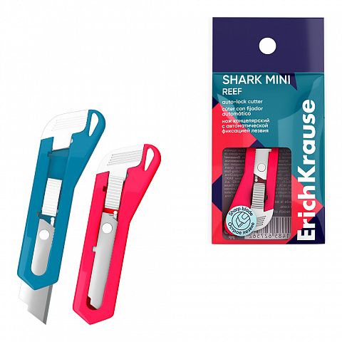 Нож канцелярский ErichKrause Shark Mini Reef, с автоматической фиксацией лезвия, ассорти (в пакете по 1 шт.)