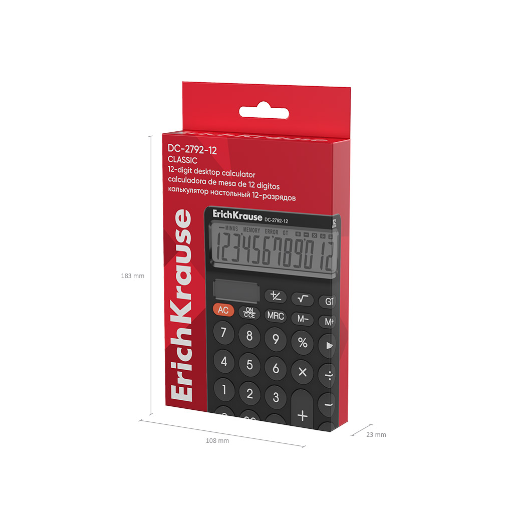 Калькулятор настольный 12-разрядов ErichKrause DC-2792-12 Classic, черный (в коробке по 1 шт.)