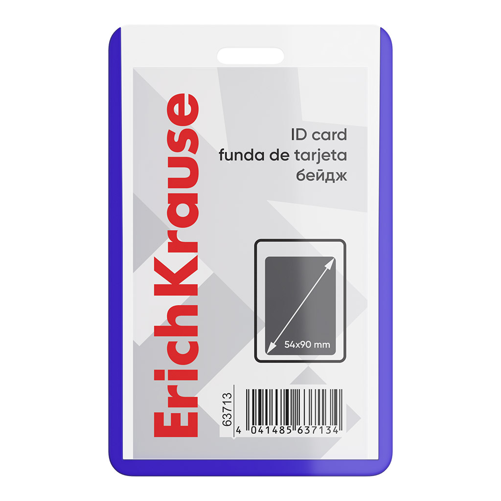 Бейдж вертикальный ErichKrause размер вставки  54х90 мм, прозрачный с синим (в пакете)